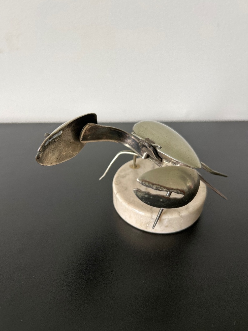 Artisan Handcrafted Upcycled Vintage Silverware Crab with Marble Base